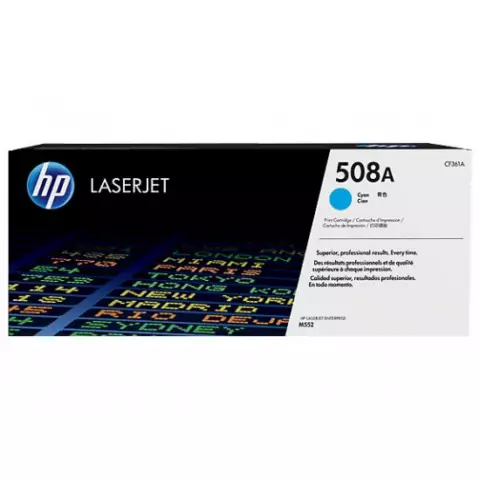 An image of a product called HP 508A Cyan LaserJet Toner Cartridge (CF361A)