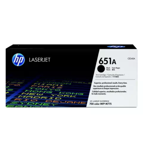 An image of a product called HP 651A Black Original LaserJet Toner Cartridge (CE340A)