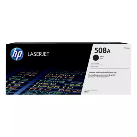 An image of a product called HP 508A Black LaserJet Toner Cartridge (CF360A)