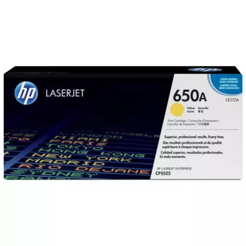 An image of a product called HP 650A Yellow Original LaserJet Toner Cartridge (CE272A)