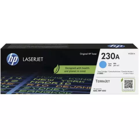 An image of a product called HP 230A Cyan LaserJet Toner Cartridge (W2301A)