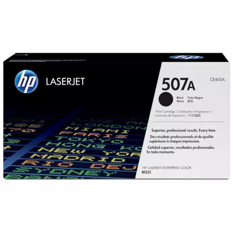 An image of a product called HP 507A Black Original LaserJet Toner Cartridge (CE400A)