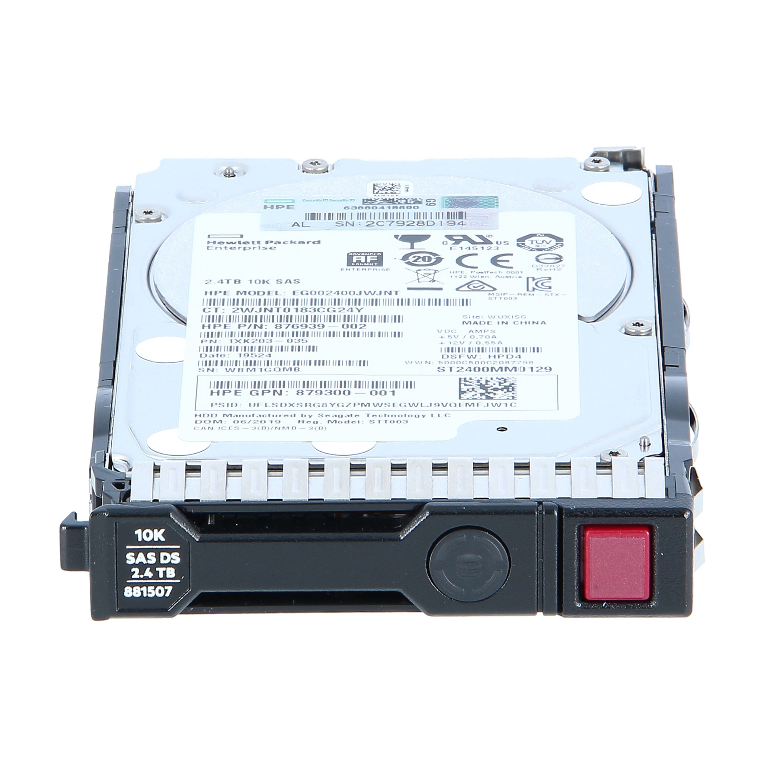 An image of a product called HPE 2.4TB 12G 10K SFF Hard Disk Drive